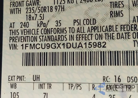 2013 Ford Escape Se from USA, damaged, VIN 1FMCU9GX1DUA15982